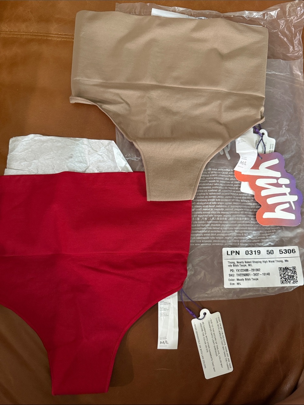 YITTY High-Waist Shaping Thongs in Red and Nude /set of 2/  M/L  NWT